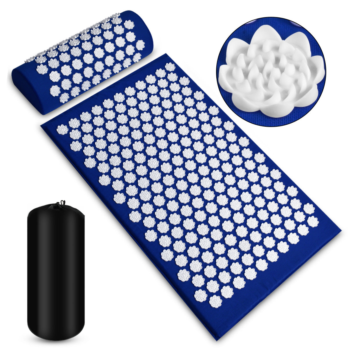 Akupressurmatte Blau mit Nackenkissen und Aufbewahrungsbeutel