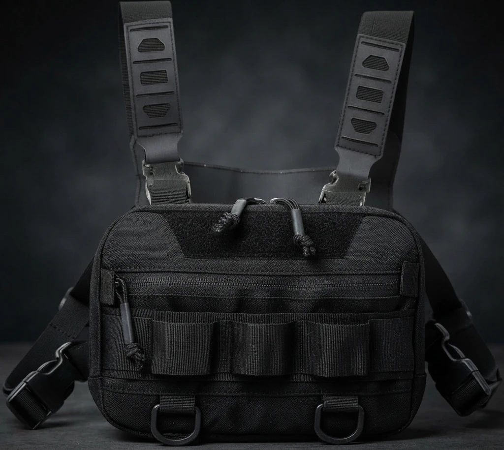 HALLWERK Lauf-Brusttasche, Vorderansicht mit Schultergurten
